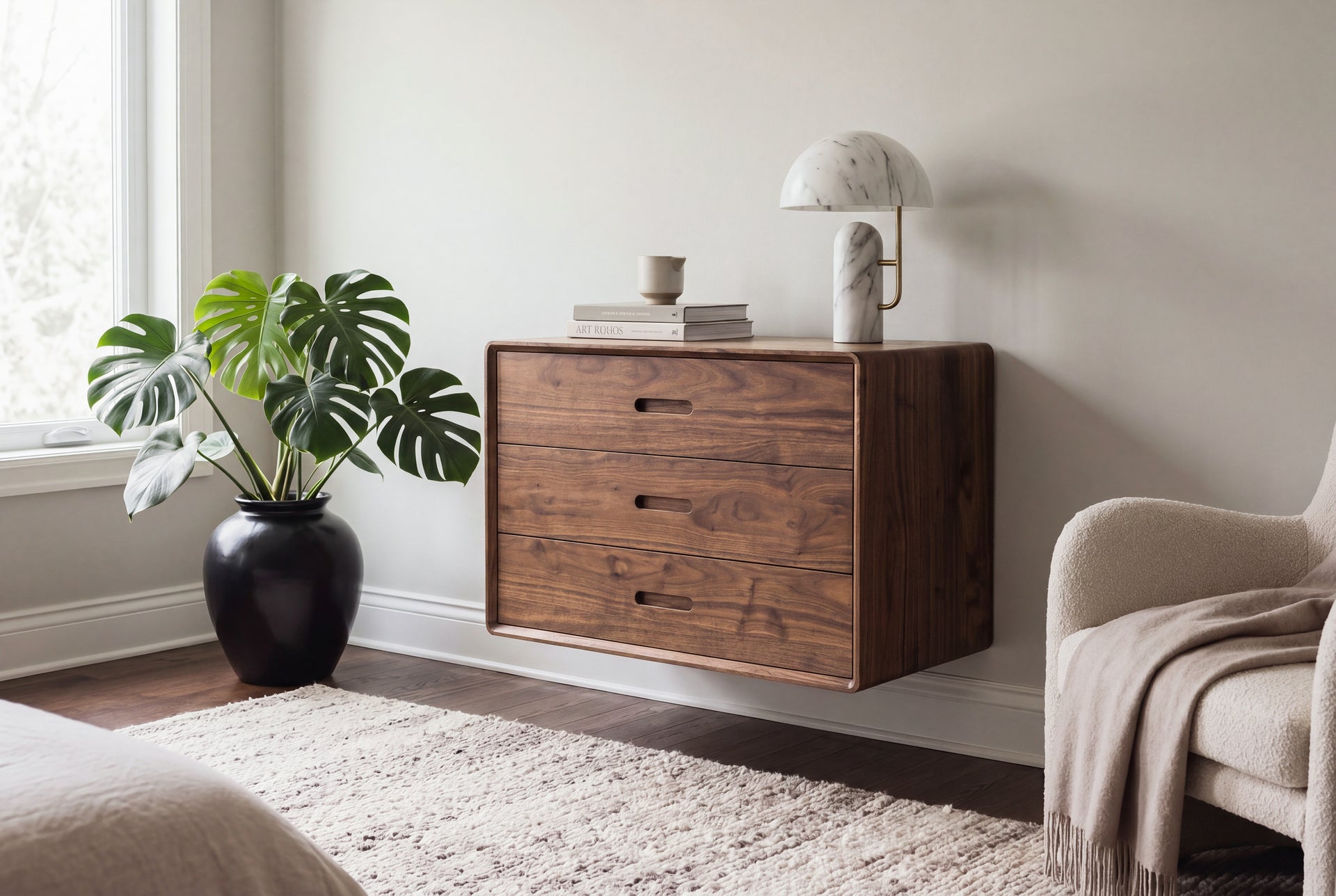 Mid-Century Modern Floating Three Drawer Dresser Walnut Pure / SIZE A Mid-Century Modern Floating Three Drawer Dresser Walnut Pure / SIZE A