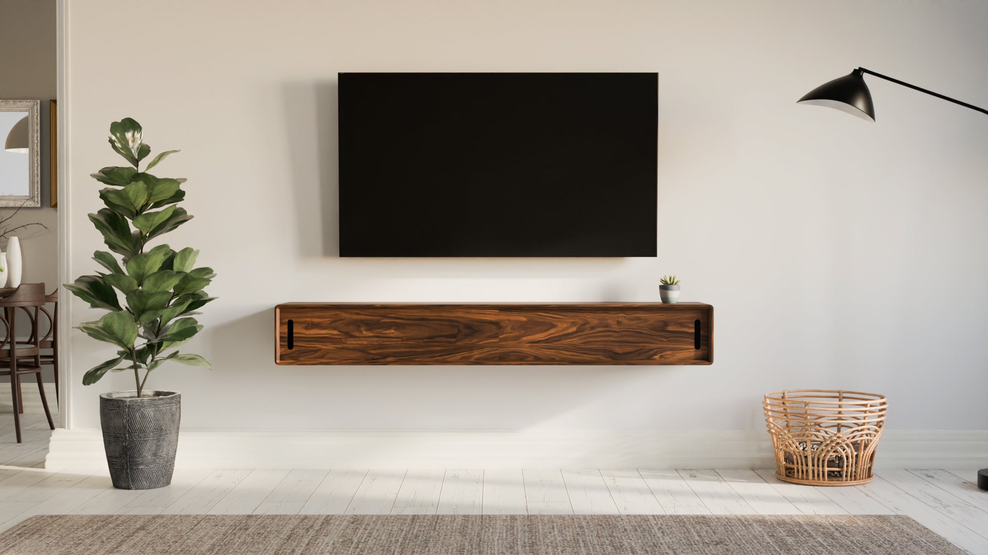 Low Profile Solid Wood Floating Media Console with Sliding Doors – Avin ...