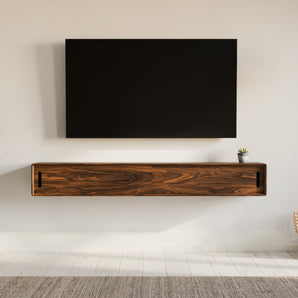 Low Profile Solid Wood Floating Media Console with Sliding Doors