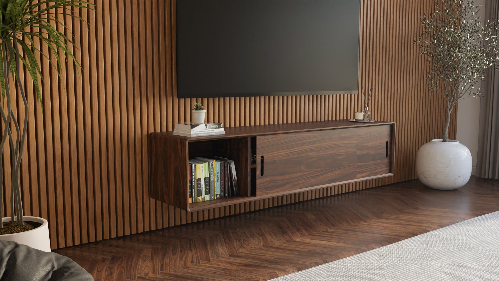 87 Inch Floating Console Modern Solid Wood XL Floating Media Console – Avin Furniture Co