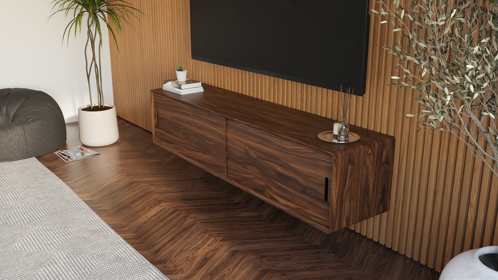 87 Inch Floating Console Modern Solid Wood XL Floating Media Console – Avin Furniture Co
