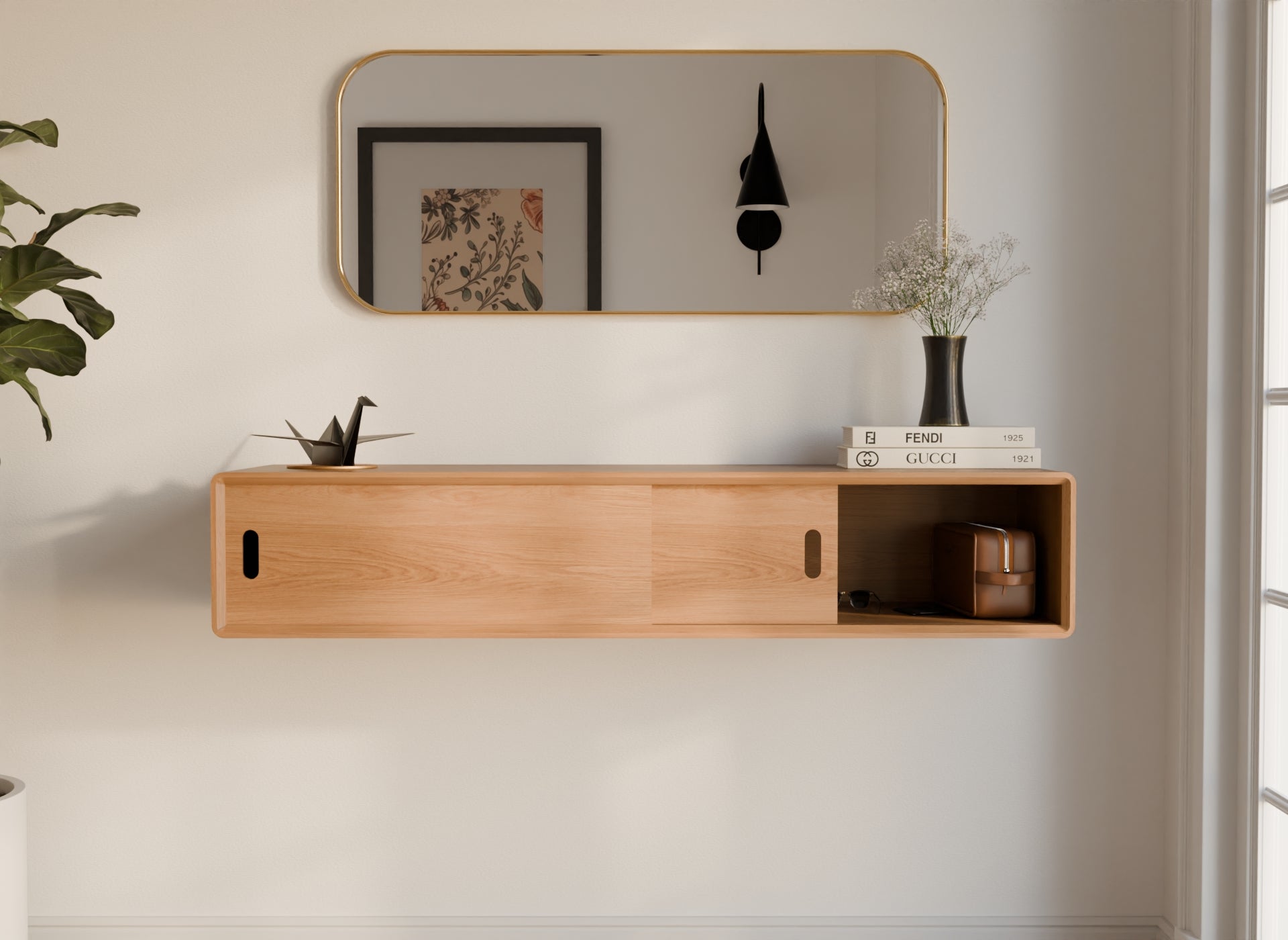 Modern Floating Entryway Cabinet with Sliding Doors – Avin Furniture Co