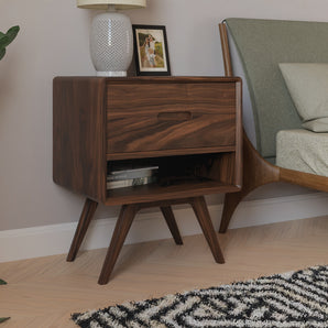 Mid Century Modern Nightstand with storage and XL Drawer