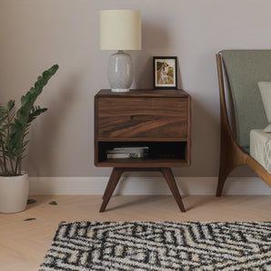 Mid Century Modern Nightstand with storage and XL Drawer