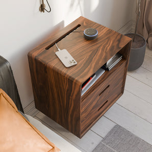 Solid Wood Nightstand with Wire Management