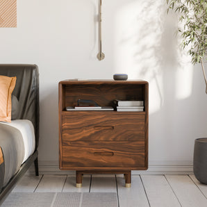 Solid Wood Nightstand with Wire Management