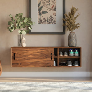 Solid Wood Floating Shoe Storage Cabinet