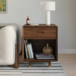 Solid Wood Side Table W/ Cable Management & Storage